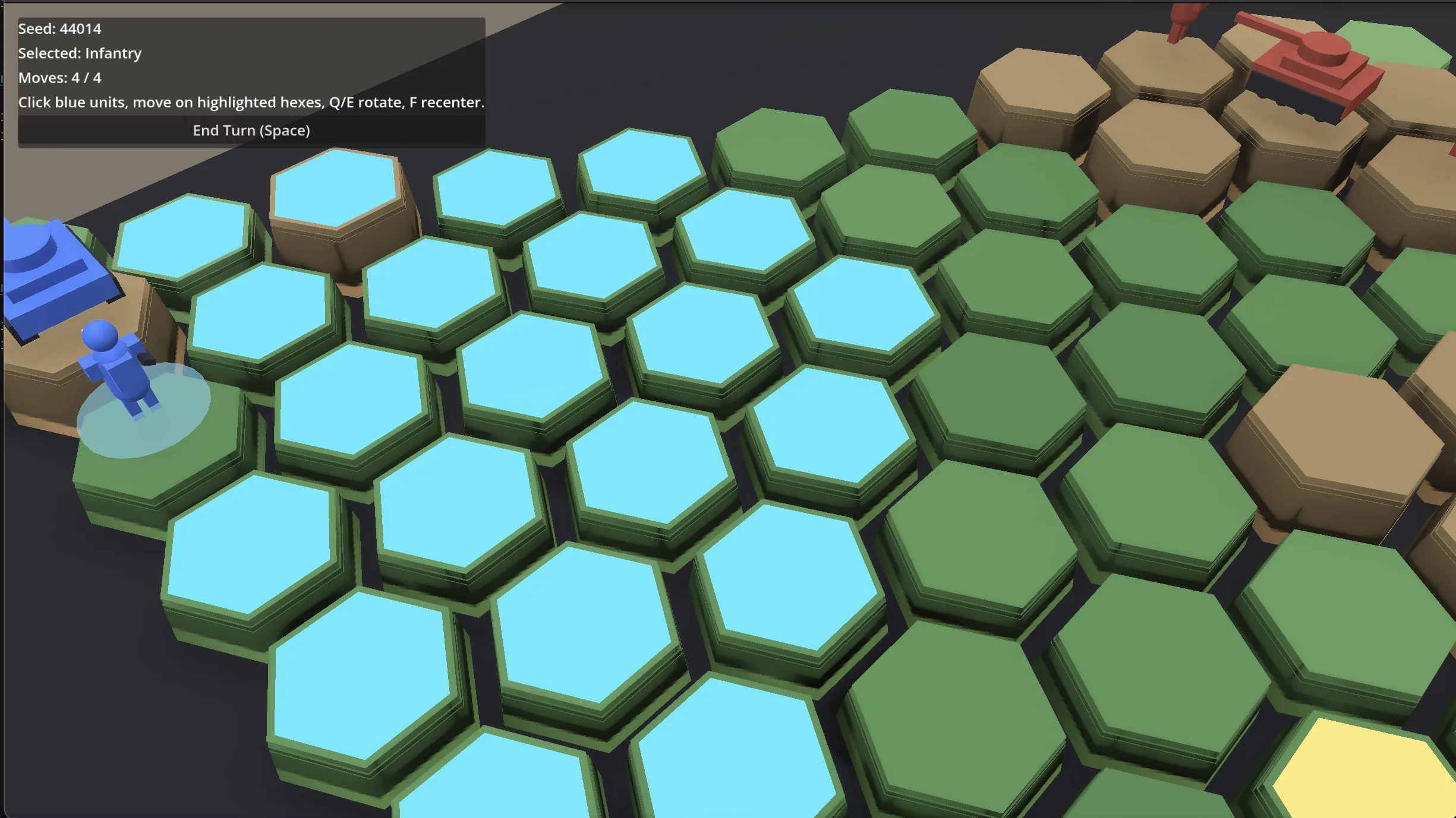Ironfront prototype screenshot showing the playable 3D hex-grid strategy board.